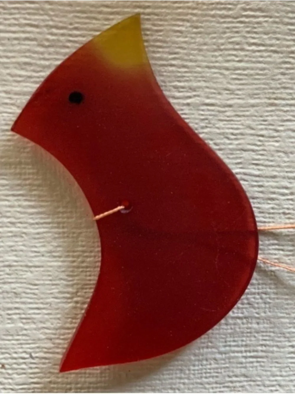 Cardinal Wind Chime Glass Hand Crafted Raw Cut Ready to Be Hung or REWorked